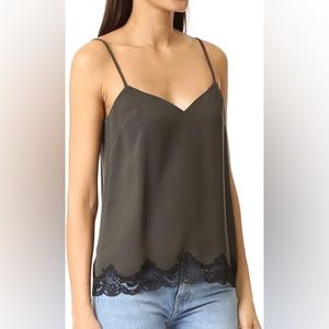 Theory Women’s Sakshee Admiral Crepe Top- Olive Green with Black lace Size Small